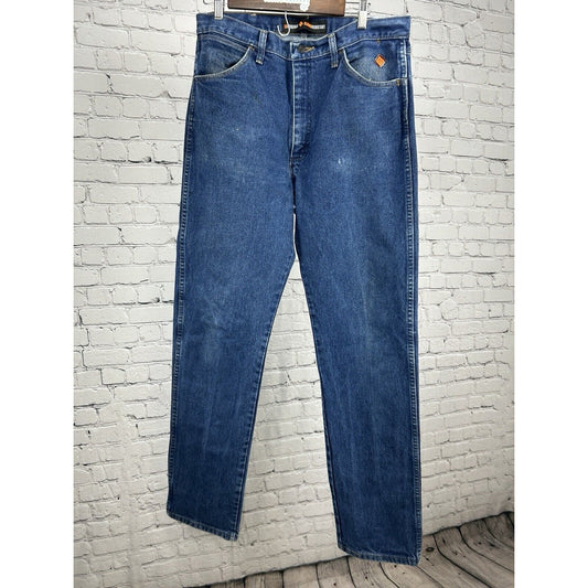 Wrangler 13 Original Flame Resistant Blue 100% Cotton Distressed Jeans (34X36)