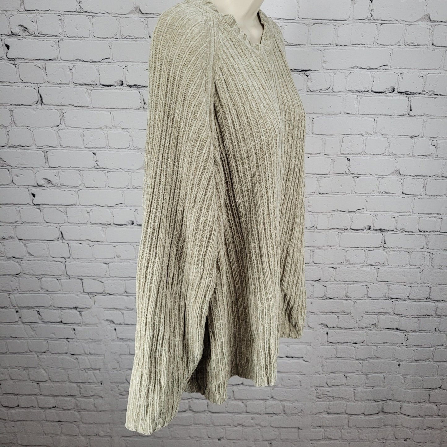 PAZZO Beige Velvety Velour Knit Oversized Pullover Dolman Sweater Size Large L