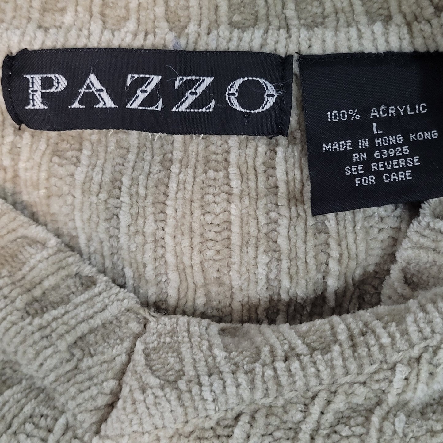 PAZZO Beige Velvety Velour Knit Oversized Pullover Dolman Sweater Size Large L