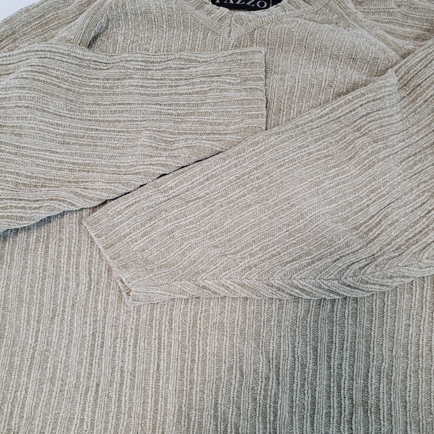 PAZZO Beige Velvety Velour Knit Oversized Pullover Dolman Sweater Size Large L