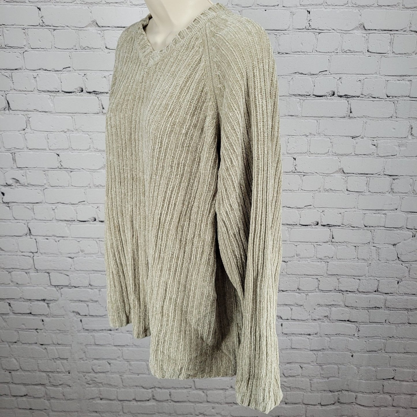 PAZZO Beige Velvety Velour Knit Oversized Pullover Dolman Sweater Size Large L