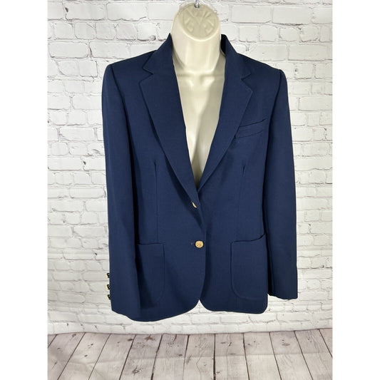 John Meyer Solid Blue Notch Lapel Two Button Blazer Jacket Women’s 8