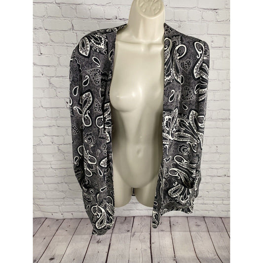 VTG Classics Leslie Fay Black White Paisley Open Front Lightweight Cardigan 14