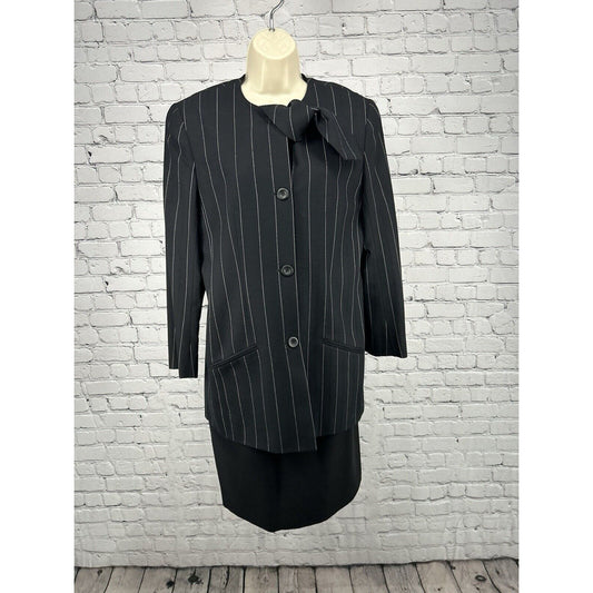 VTG 80’s MM By Krizia Two Piece Skirt Suit With Tie 100% Wool Striped Jacket 8
