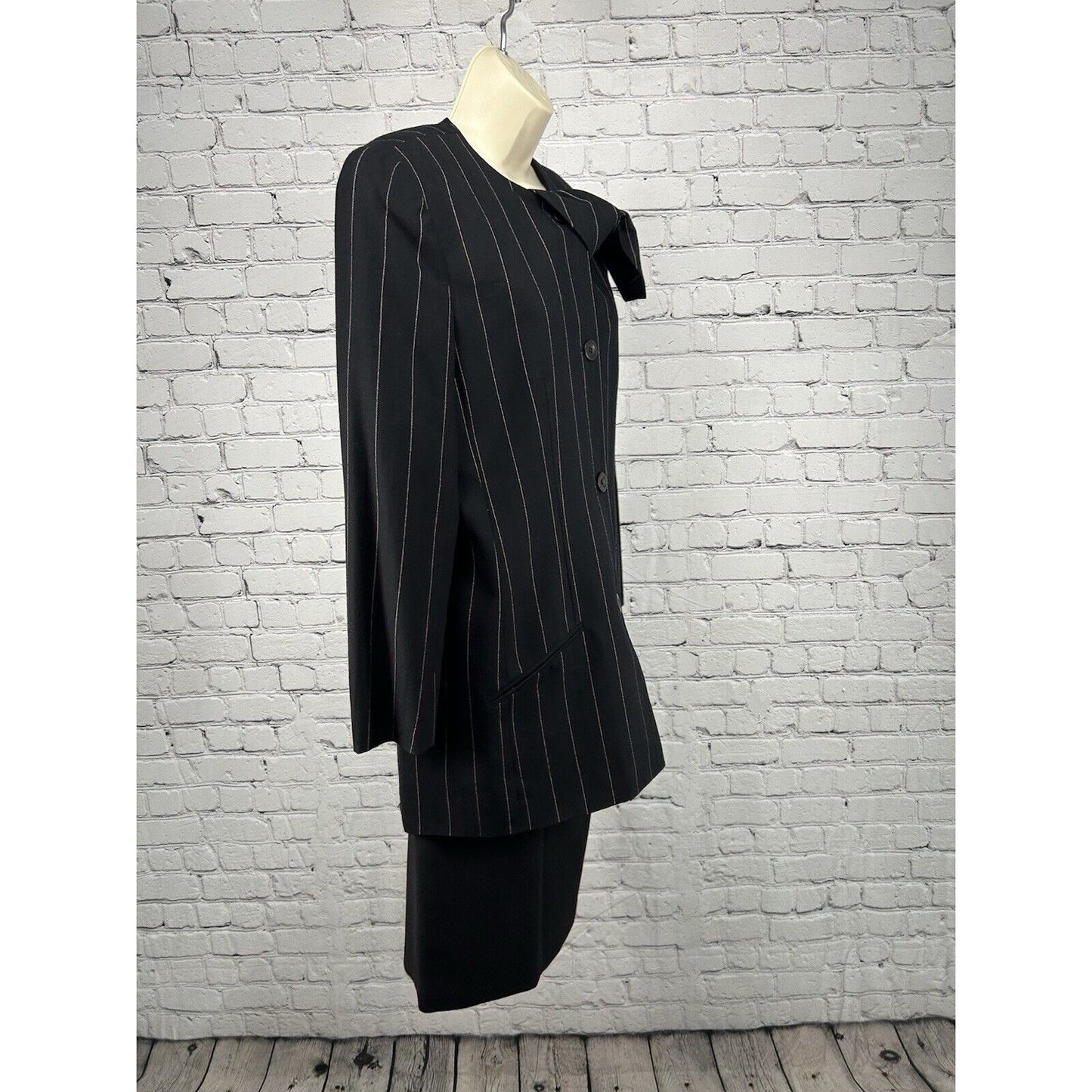 VTG 80’s MM By Krizia Two Piece Skirt Suit With Tie 100% Wool Striped Jacket 8