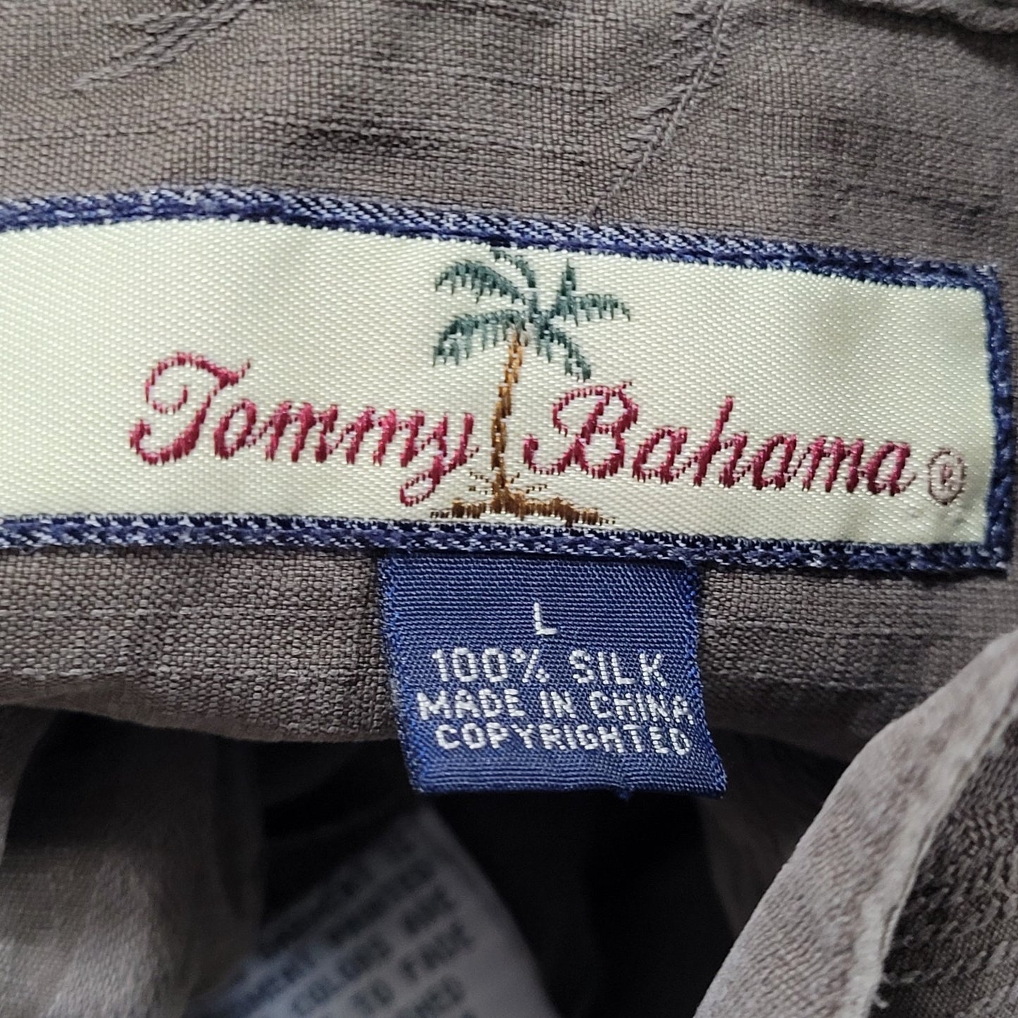 Tommy Bahama Brown 100% Silk Palm Tree Hawaiian Button Up Shirt Size Large L