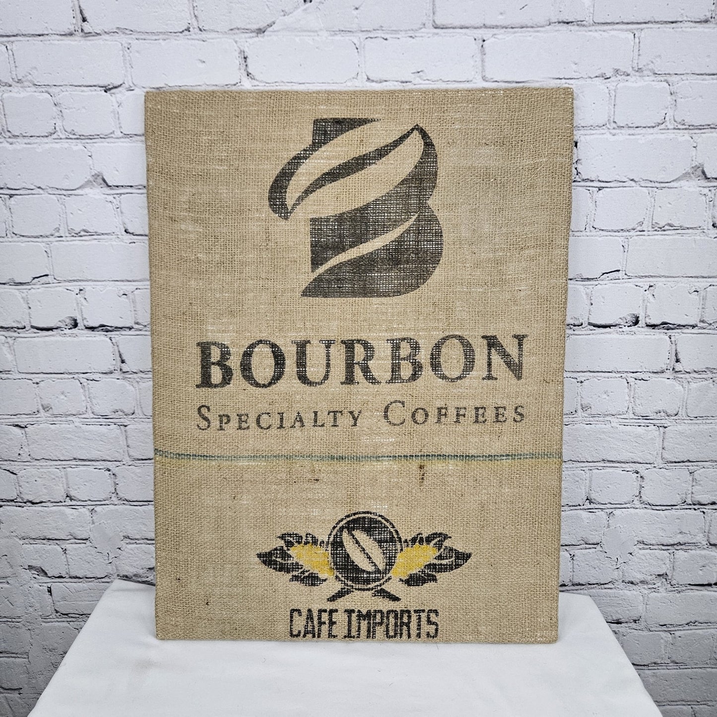 Bourbon Coffee Import Authentic Burlap Sack Canvas Wrapped Wood Framed Art 24x18