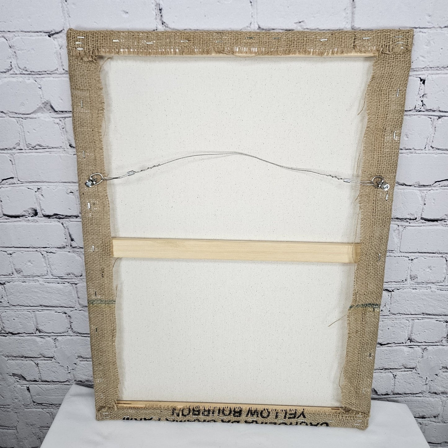 Bourbon Coffee Import Authentic Burlap Sack Canvas Wrapped Wood Framed Art 24x18