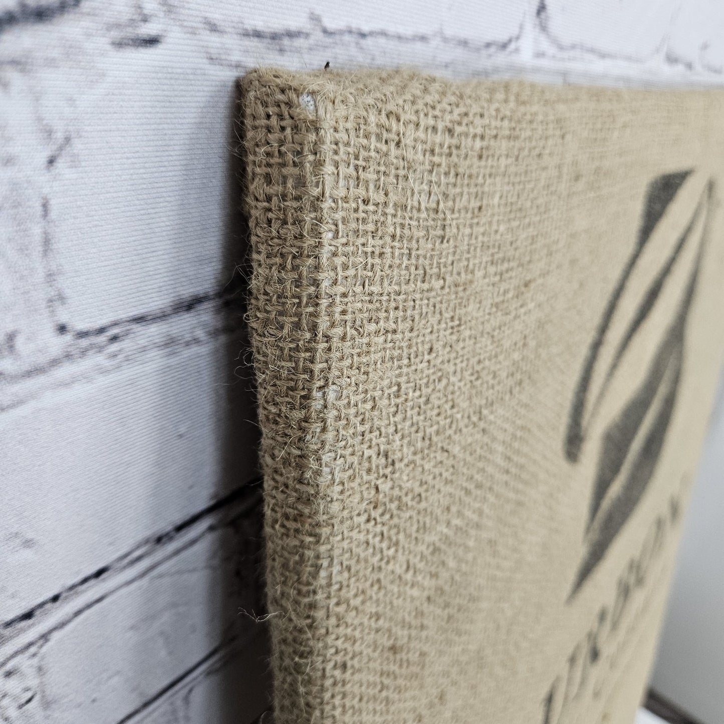 Bourbon Coffee Import Authentic Burlap Sack Canvas Wrapped Wood Framed Art 24x18