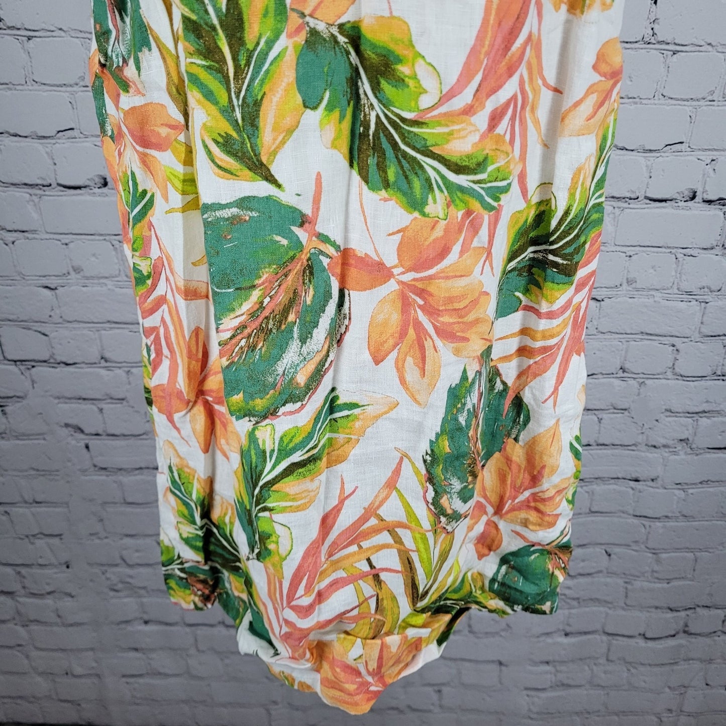 Nicole Miller Multicolor 100% Linen Leaf Print Flutter Sleeve Shift Dress XS