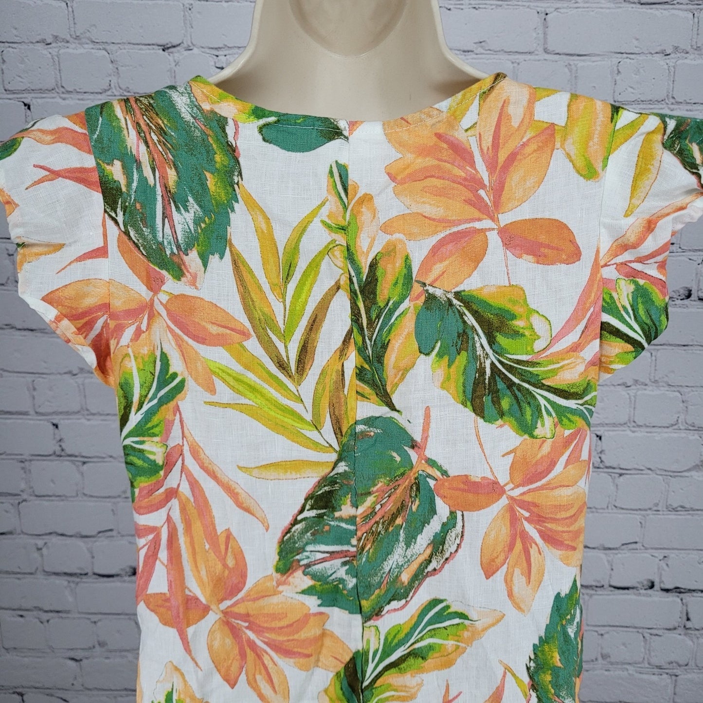 Nicole Miller Multicolor 100% Linen Leaf Print Flutter Sleeve Shift Dress XS