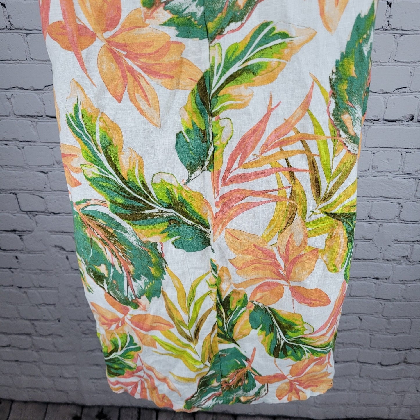 Nicole Miller Multicolor 100% Linen Leaf Print Flutter Sleeve Shift Dress XS