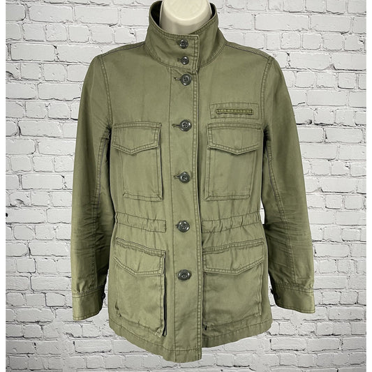 Madewell Green Cotton Button Up Army Jacket Collar Snap Pockets Size Small S