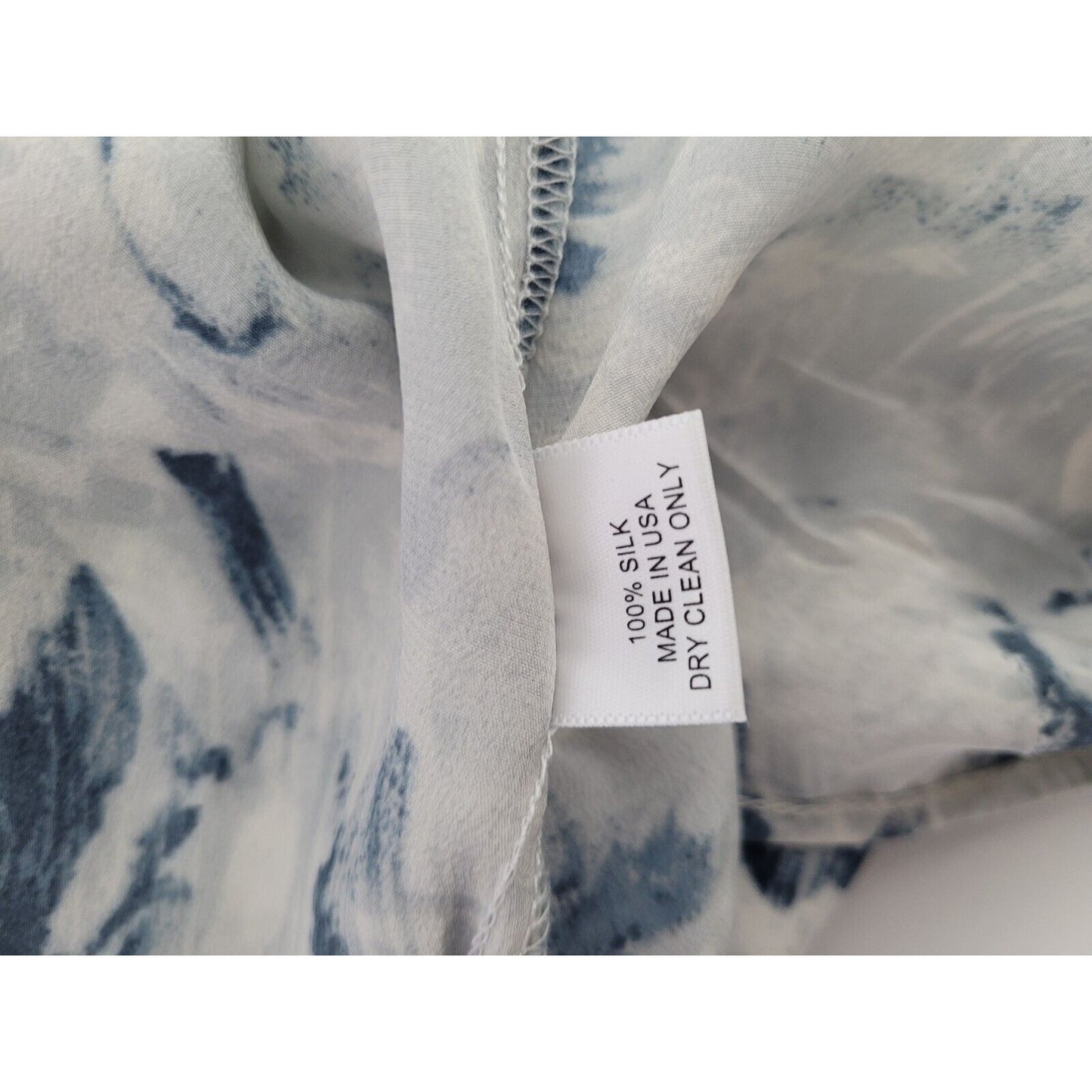 Chaser Collection 100% Silk Lightweight Semi Sheer Blue Floral Top Blouse Size M