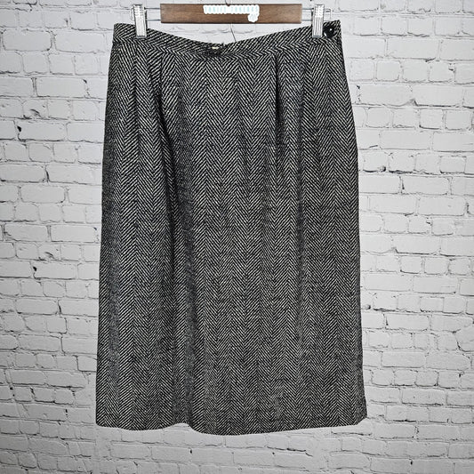 VTG Saks Fifth Avenue Fashion House Sanyo Black 100% Silk Midi Skirt Japan 14