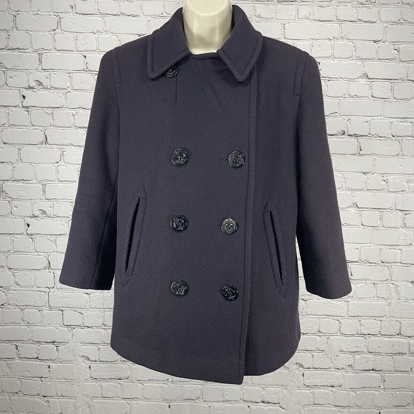 VTG Alorna Purple Wool Double Breast Peacoat Lined Coat USA Petite Medium M