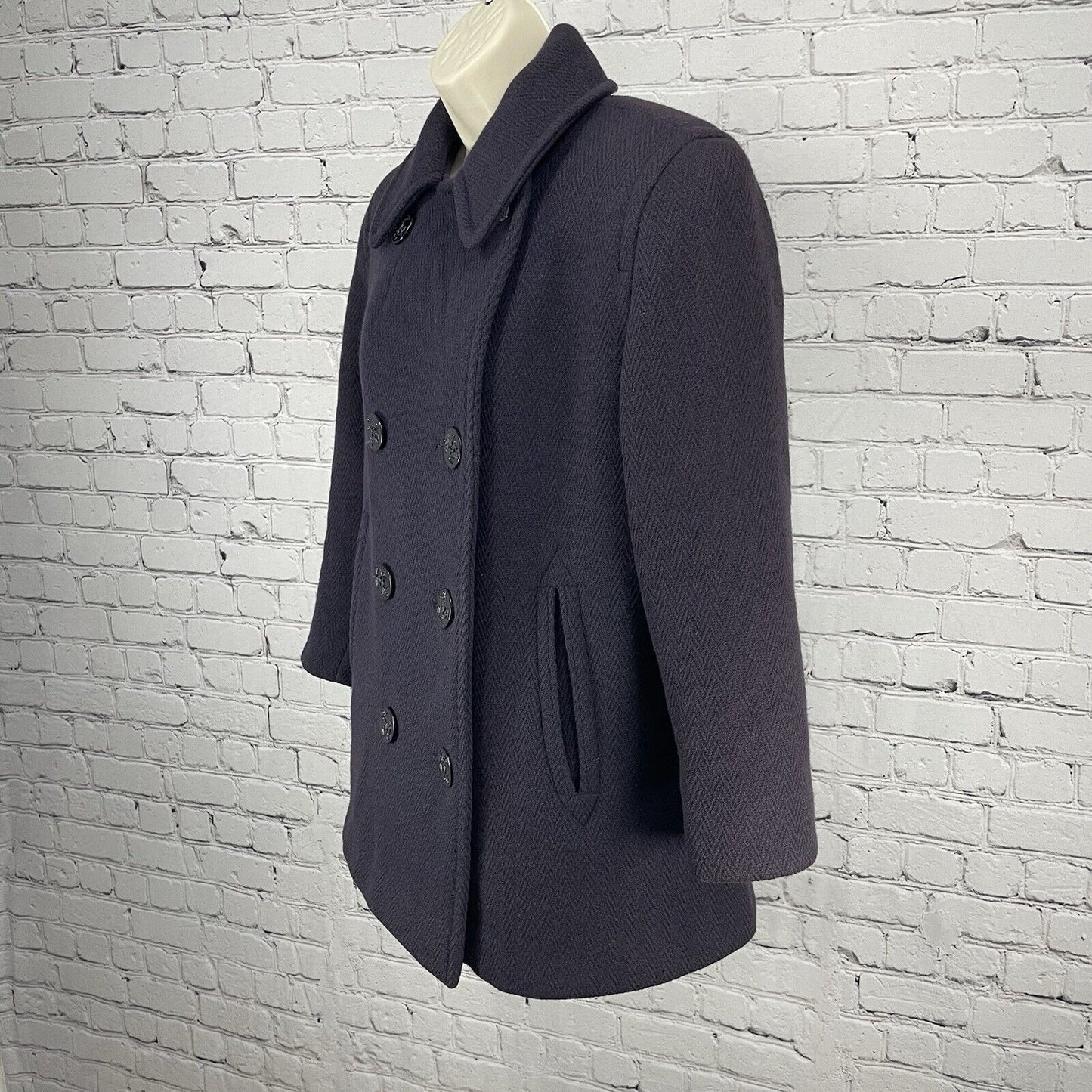 VTG Alorna Purple Wool Double Breast Peacoat Lined Coat USA Petite Medium M
