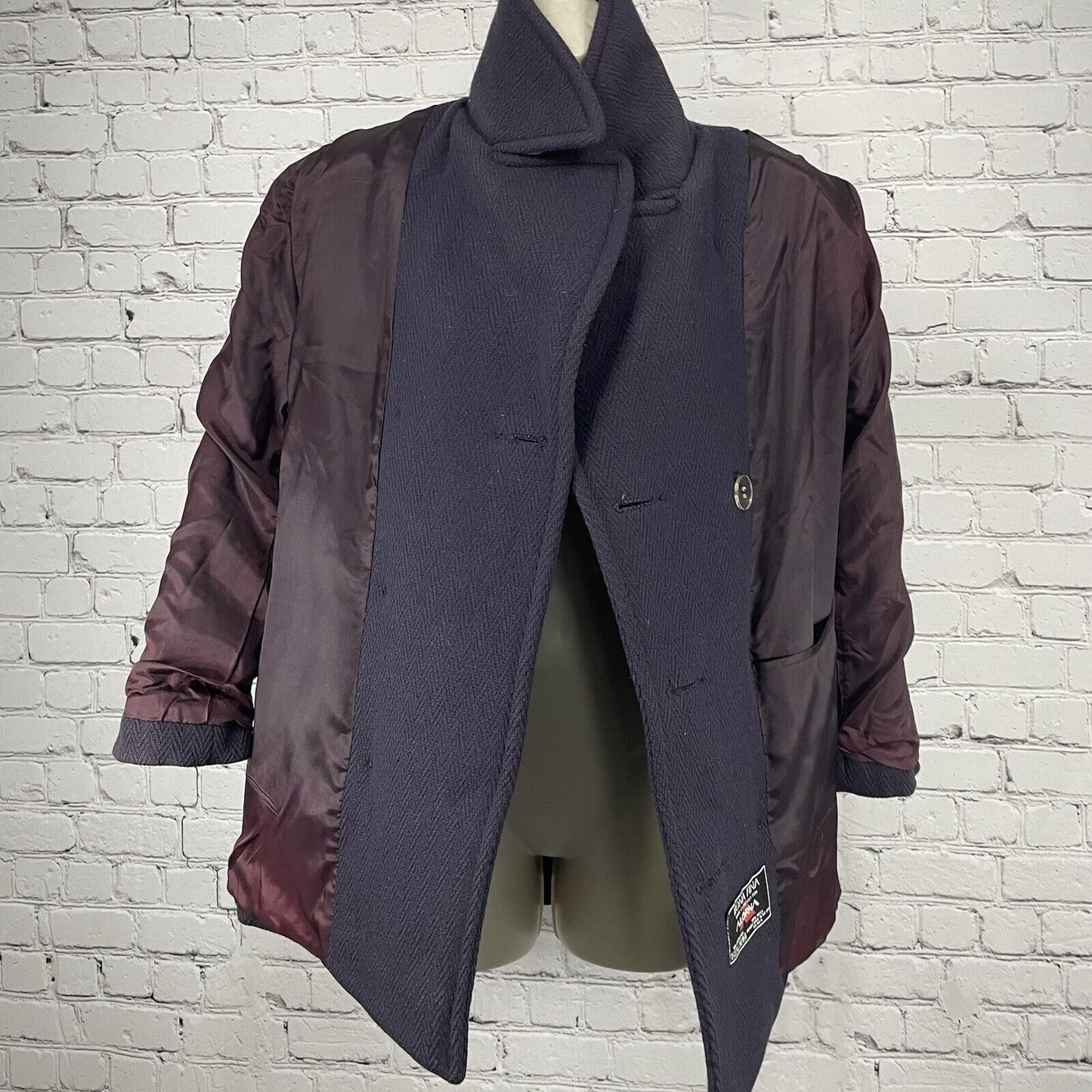VTG Alorna Purple Wool Double Breast Peacoat Lined Coat USA Petite Medium M