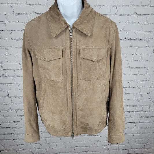 Neiman Marcus Brown Soft Genuine Goat Suede Bemberg Lined Jacket Medium M *tear