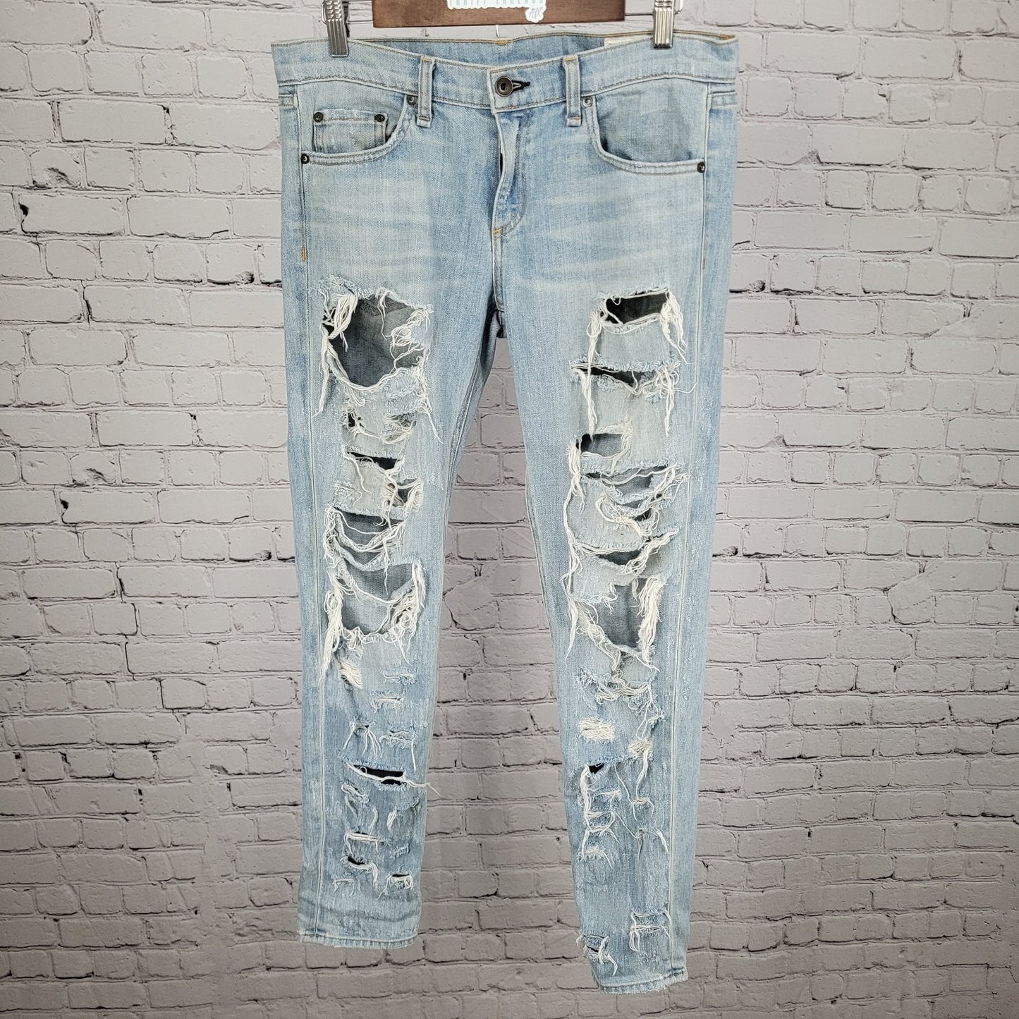 Rag & Bone Blue The Dre Distressed Light Wash Mid Rise Jeans USA Size 28 (33x31)