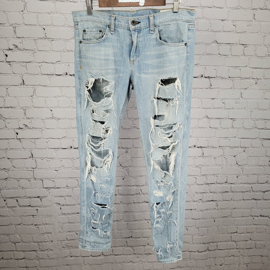 Rag & Bone Blue The Dre Distressed Light Wash Mid Rise Jeans USA Size 28 (33x31)
