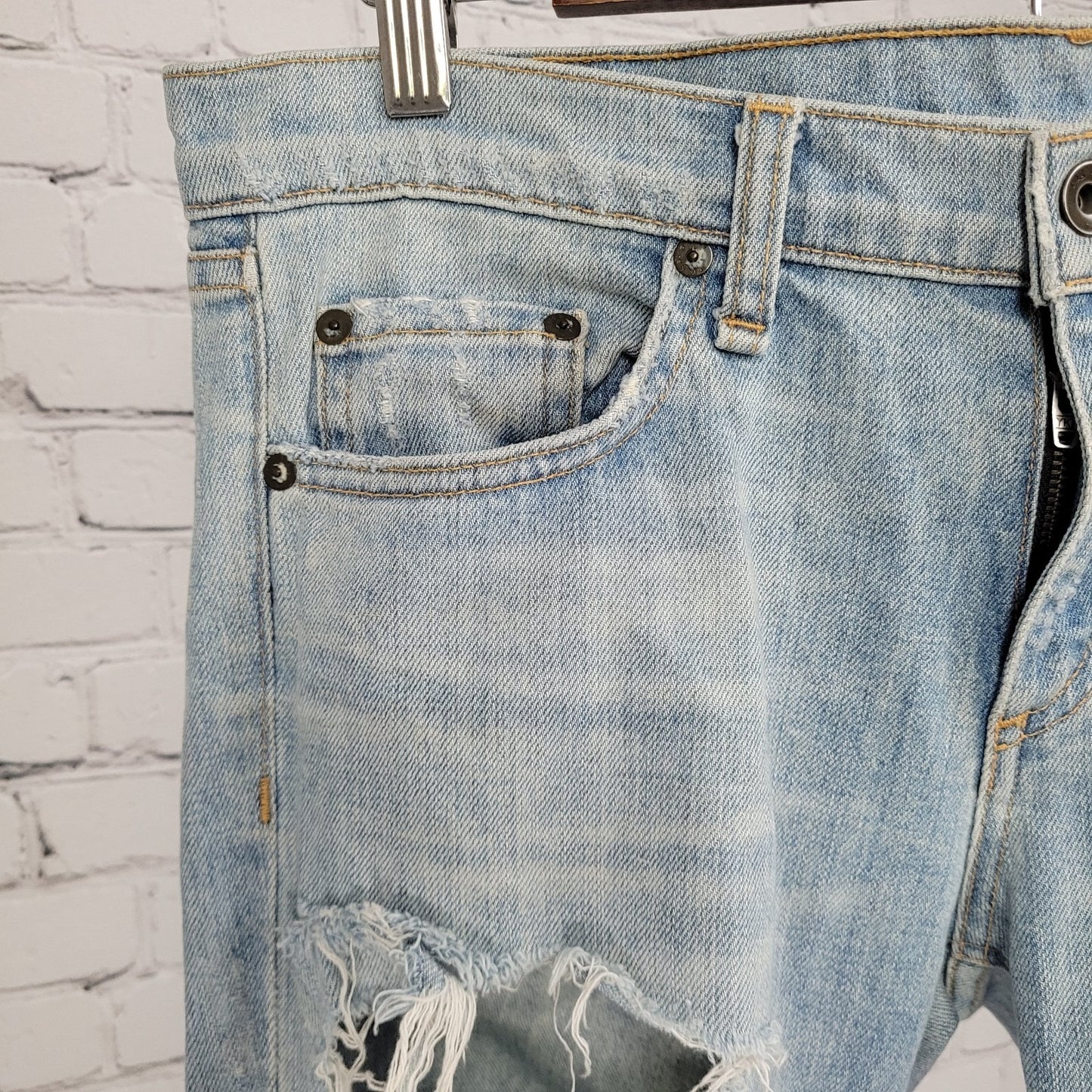 Rag & Bone Blue The Dre Distressed Light Wash Mid Rise Jeans USA Size 28 (33x31)