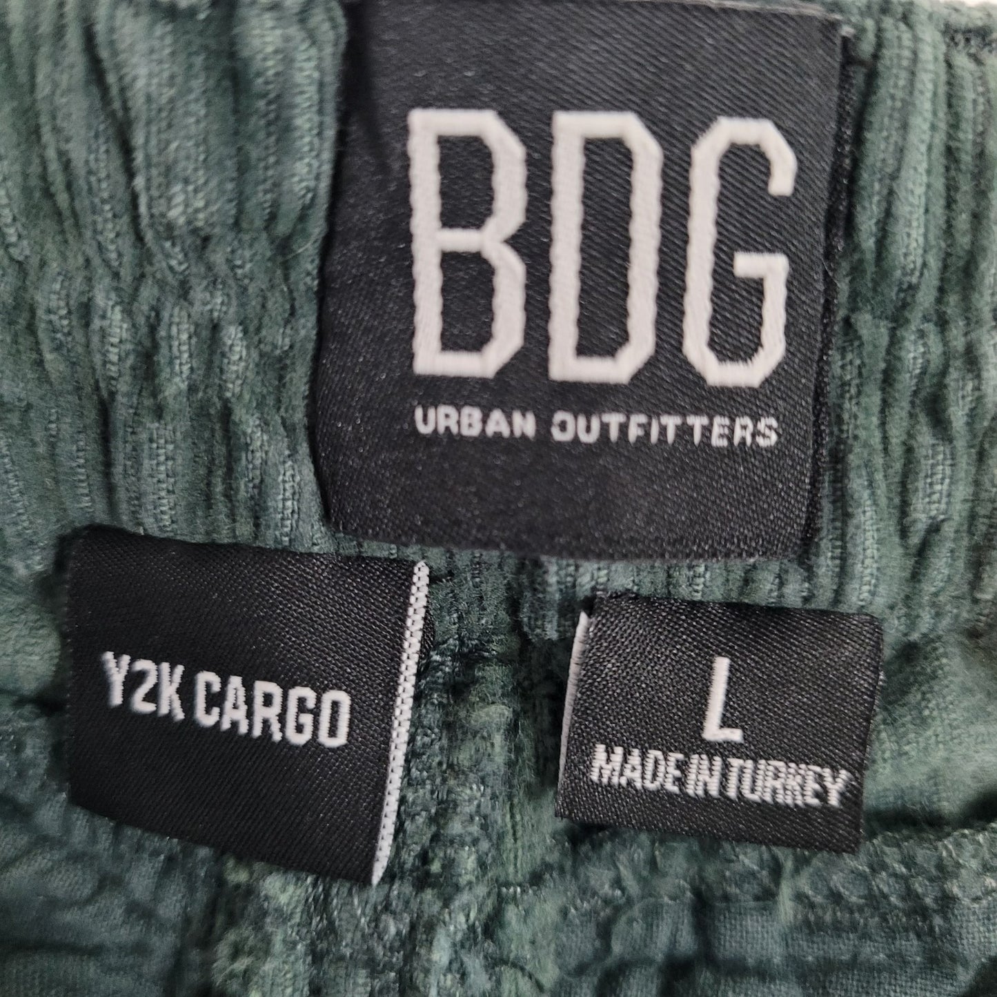 BDG Urban Outfitters Green Corduroy Y2K Cargo Relaxed Pants Size Large L (29x32)