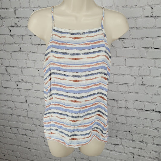 Matison Stone Anthropologie Red Blue 100% Silk Striped Light Tank Top USA XS