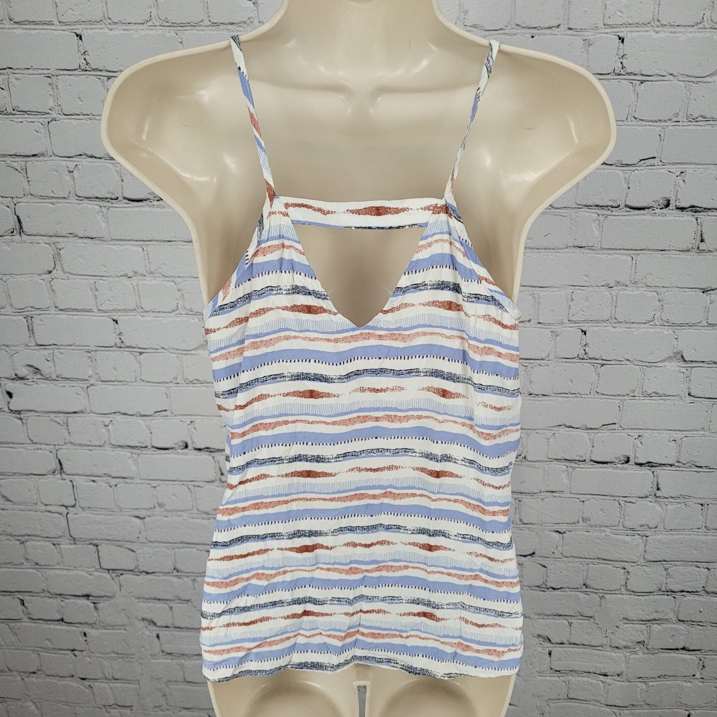 Matison Stone Anthropologie Red Blue 100% Silk Striped Light Tank Top USA XS