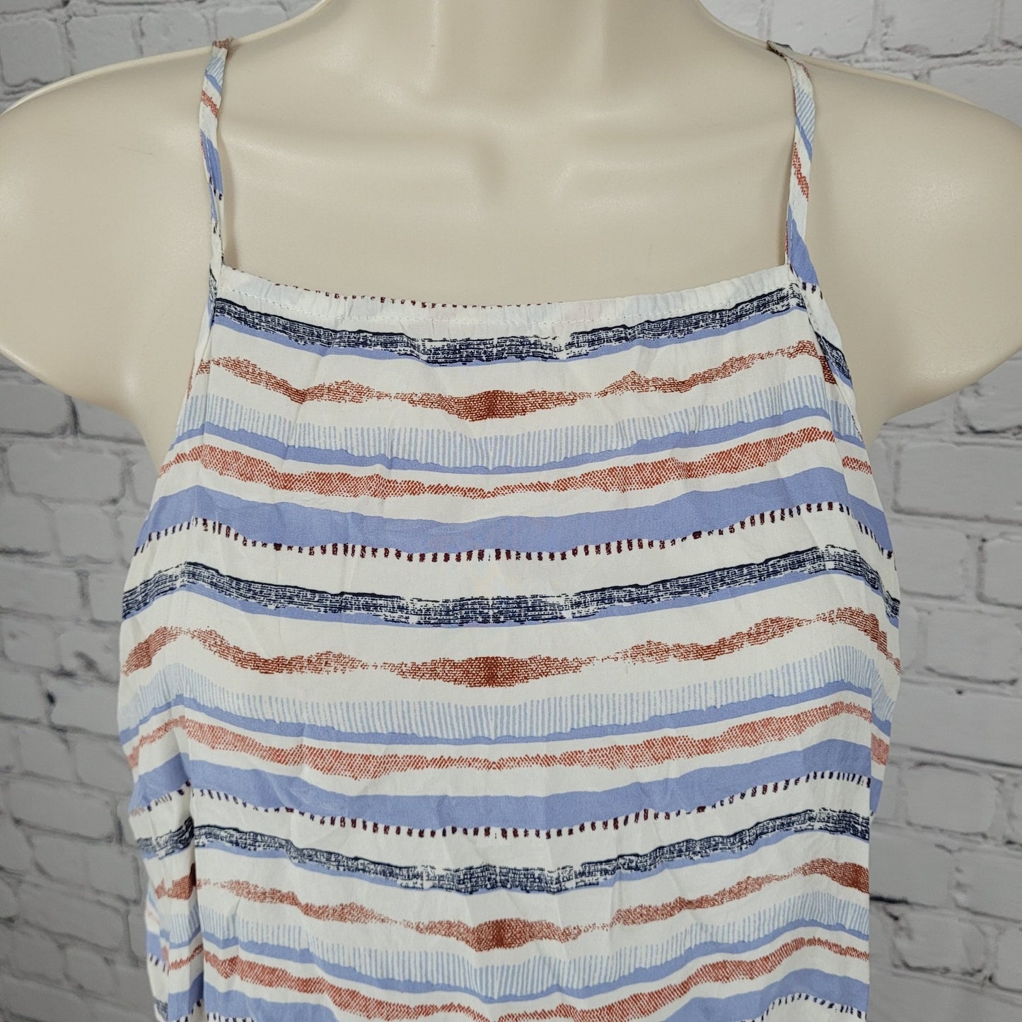 Matison Stone Anthropologie Red Blue 100% Silk Striped Light Tank Top USA XS