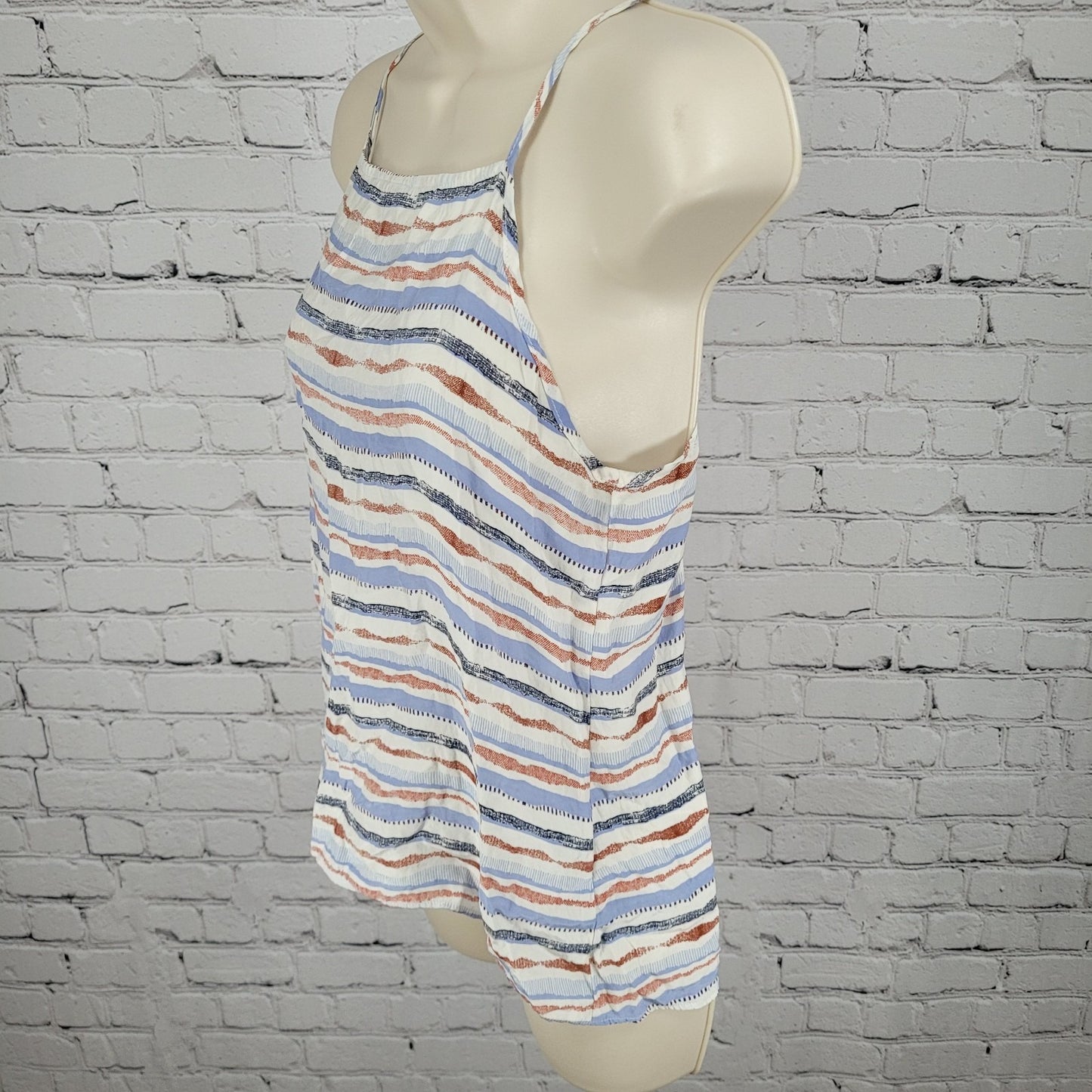 Matison Stone Anthropologie Red Blue 100% Silk Striped Light Tank Top USA XS