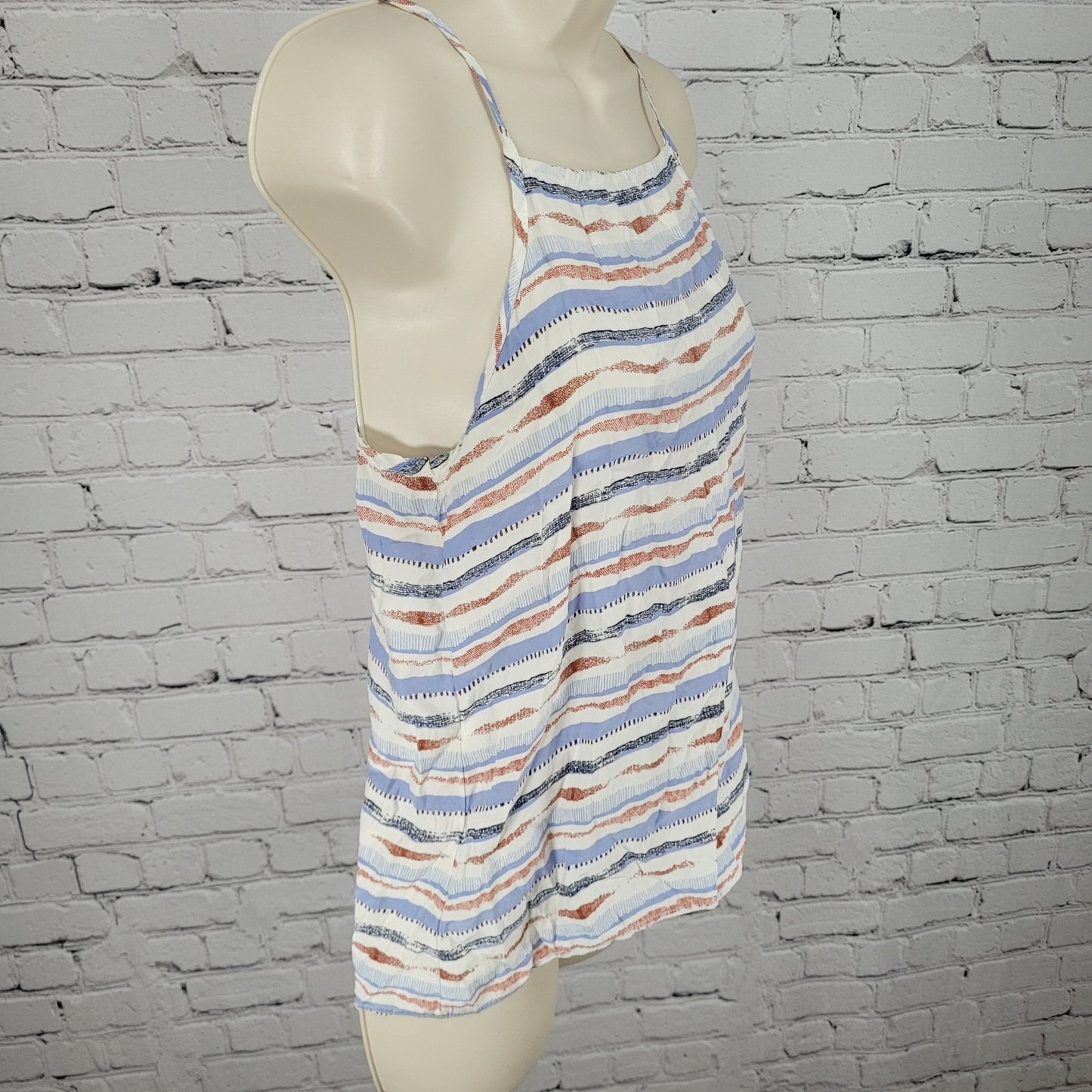 Matison Stone Anthropologie Red Blue 100% Silk Striped Light Tank Top USA XS