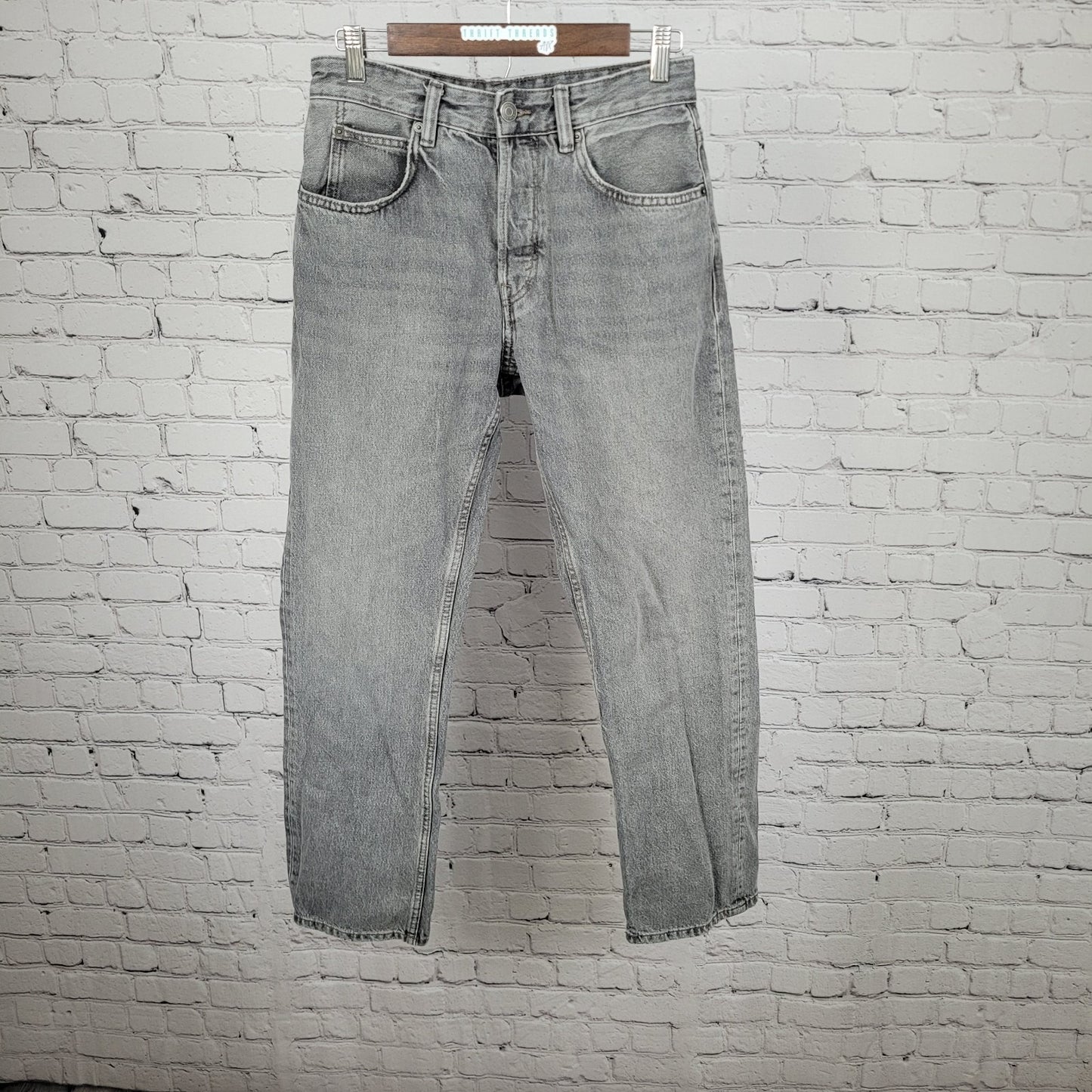 Zara Grey 100% Cotton Denim Button Fly Straight Leg Jeans Size 30 (28x30)