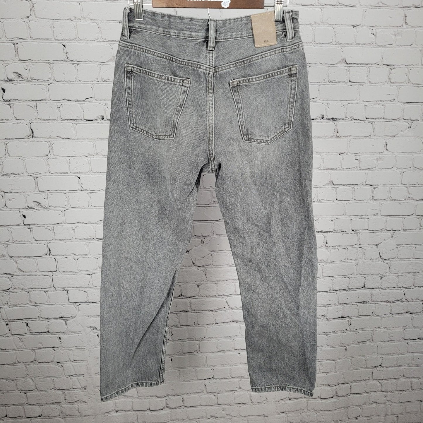 Zara Grey 100% Cotton Denim Button Fly Straight Leg Jeans Size 30 (28x30)