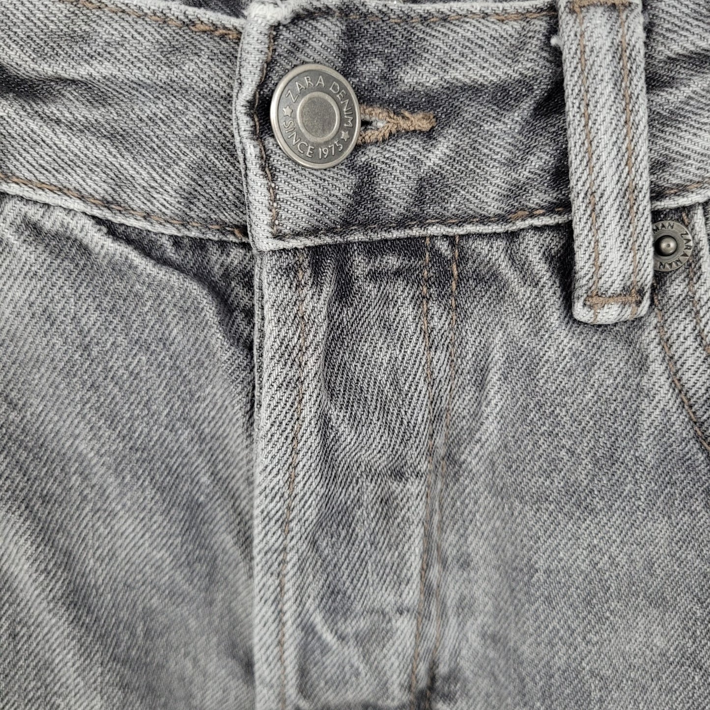 Zara Grey 100% Cotton Denim Button Fly Straight Leg Jeans Size 30 (28x30)