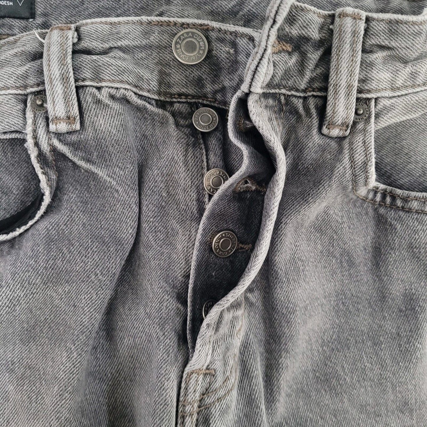 Zara Grey 100% Cotton Denim Button Fly Straight Leg Jeans Size 30 (28x30)