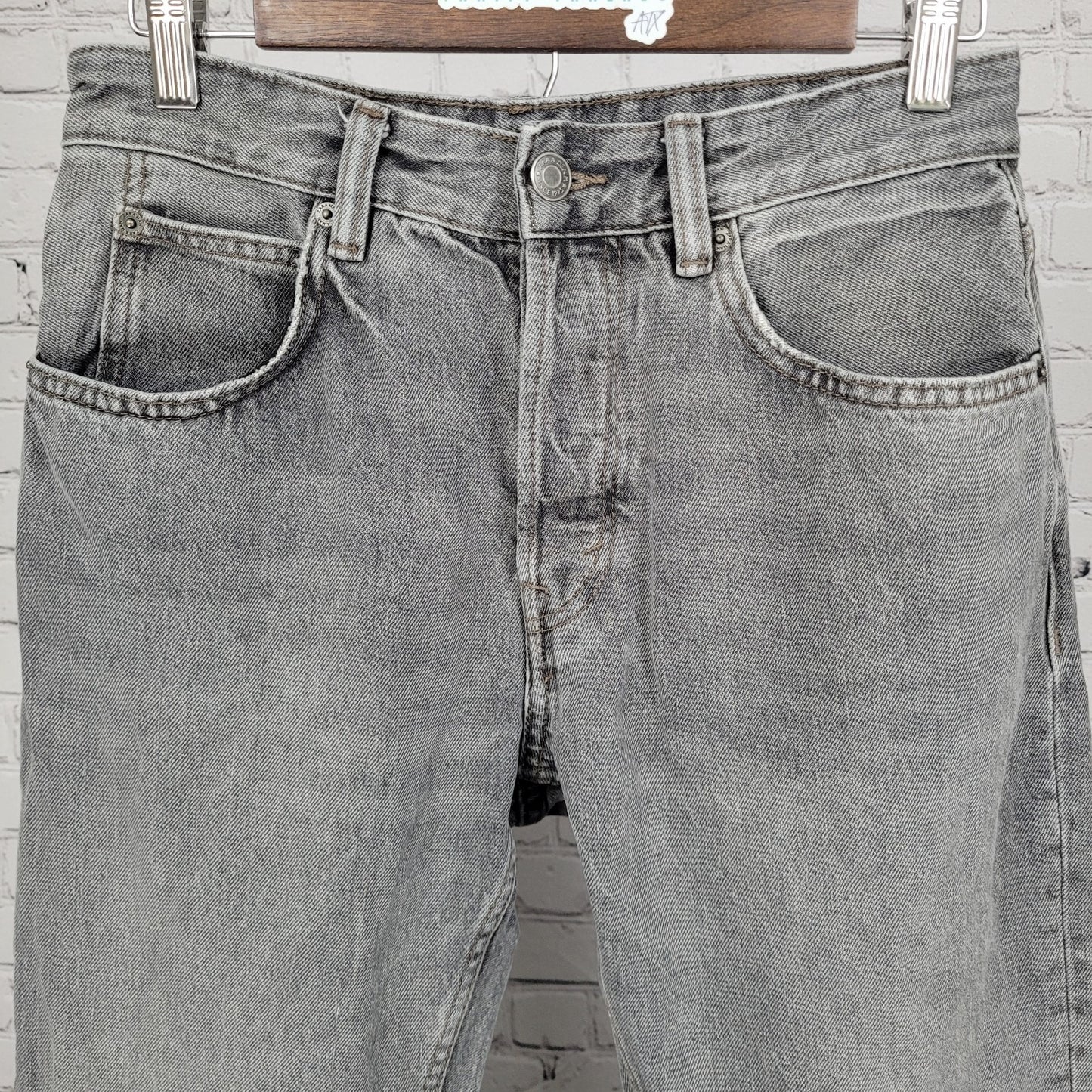 Zara Grey 100% Cotton Denim Button Fly Straight Leg Jeans Size 30 (28x30)