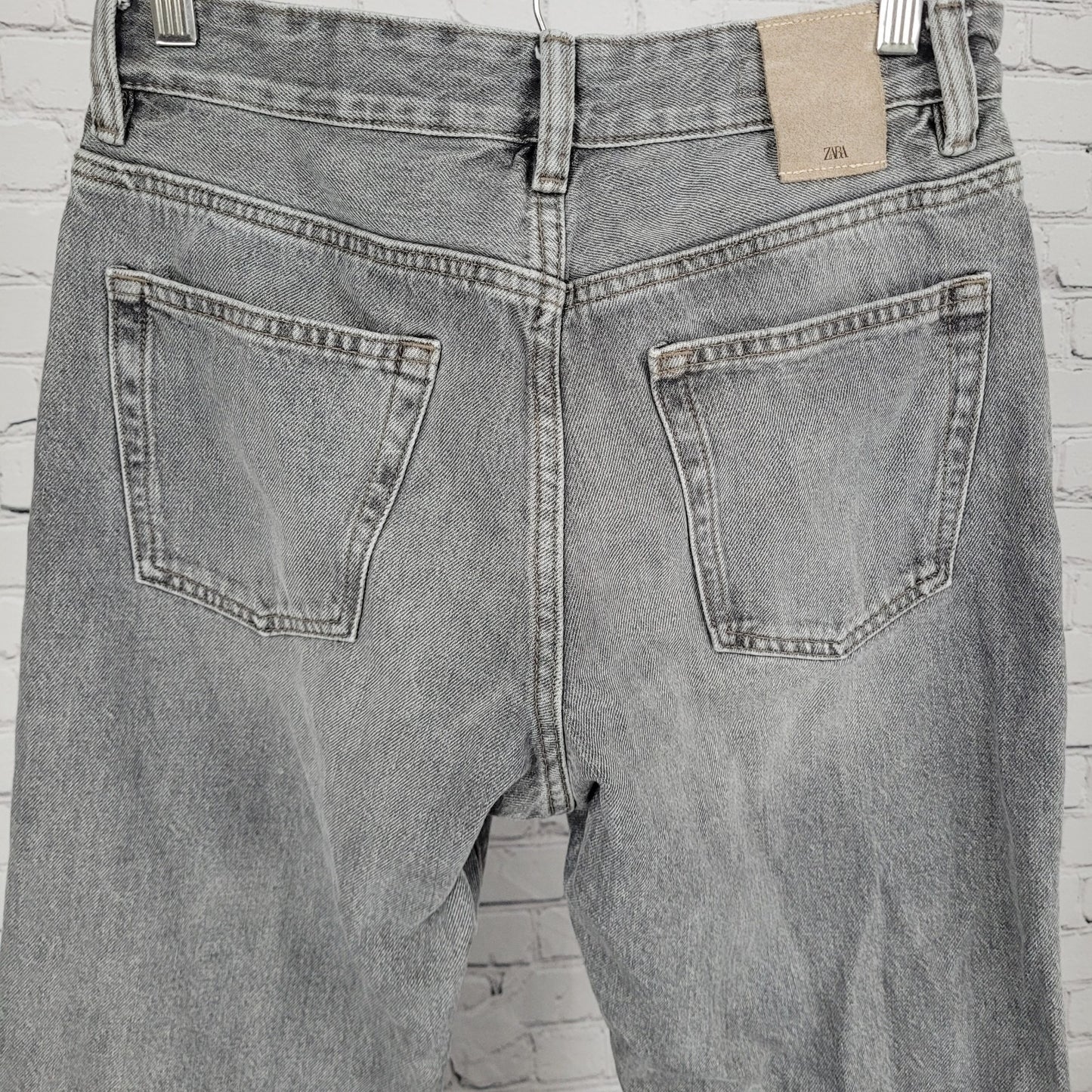 Zara Grey 100% Cotton Denim Button Fly Straight Leg Jeans Size 30 (28x30)