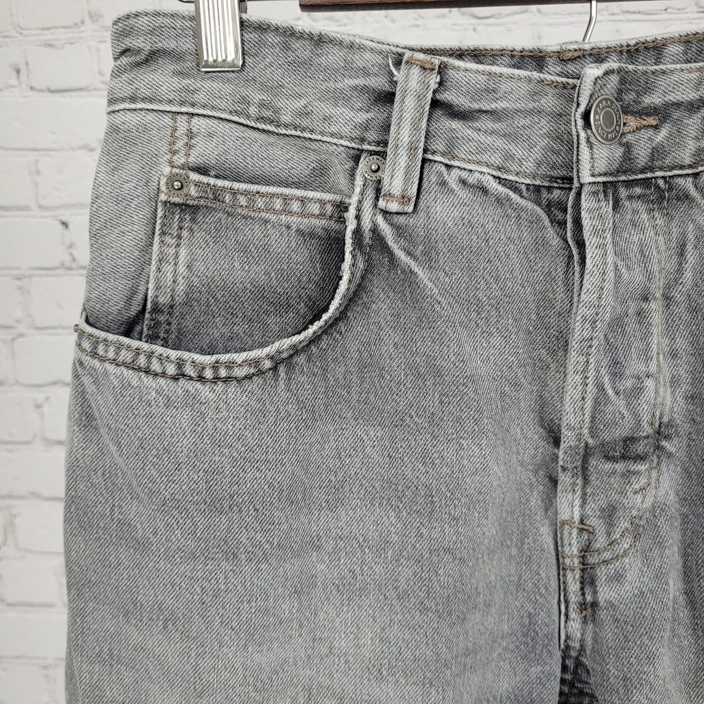Zara Grey 100% Cotton Denim Button Fly Straight Leg Jeans Size 30 (28x30)