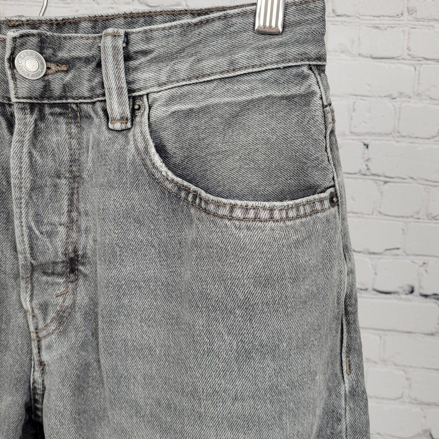 Zara Grey 100% Cotton Denim Button Fly Straight Leg Jeans Size 30 (28x30)