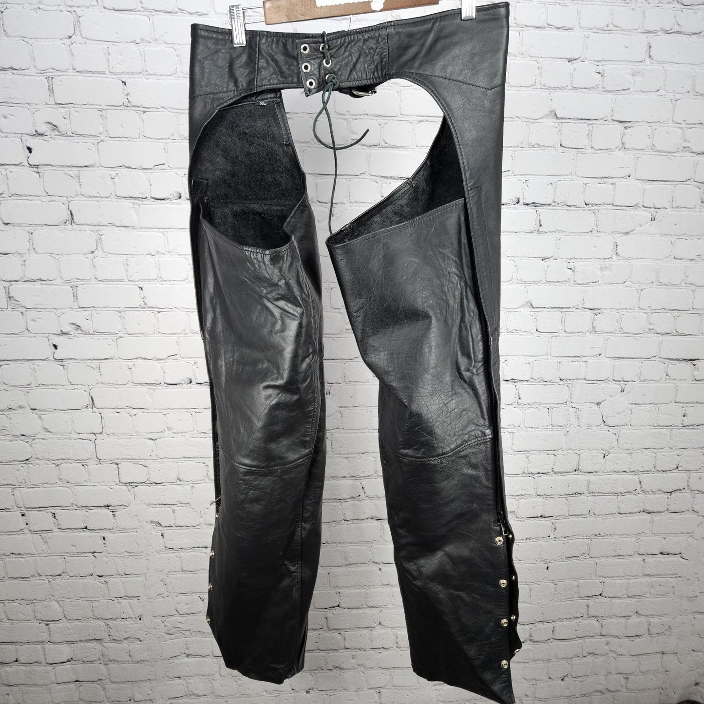 Interstate Leather Black Belted Zip Snap Motorcycle Gear Chaps Pants Size XL