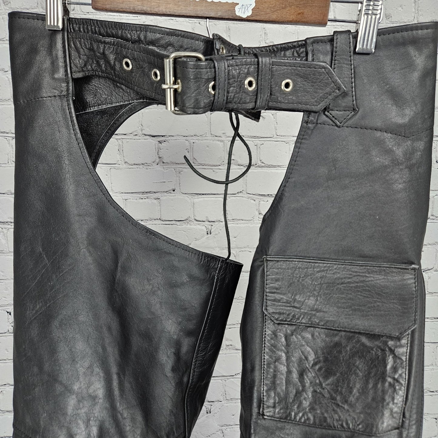 Interstate Leather Black Belted Zip Snap Motorcycle Gear Chaps Pants Size XL