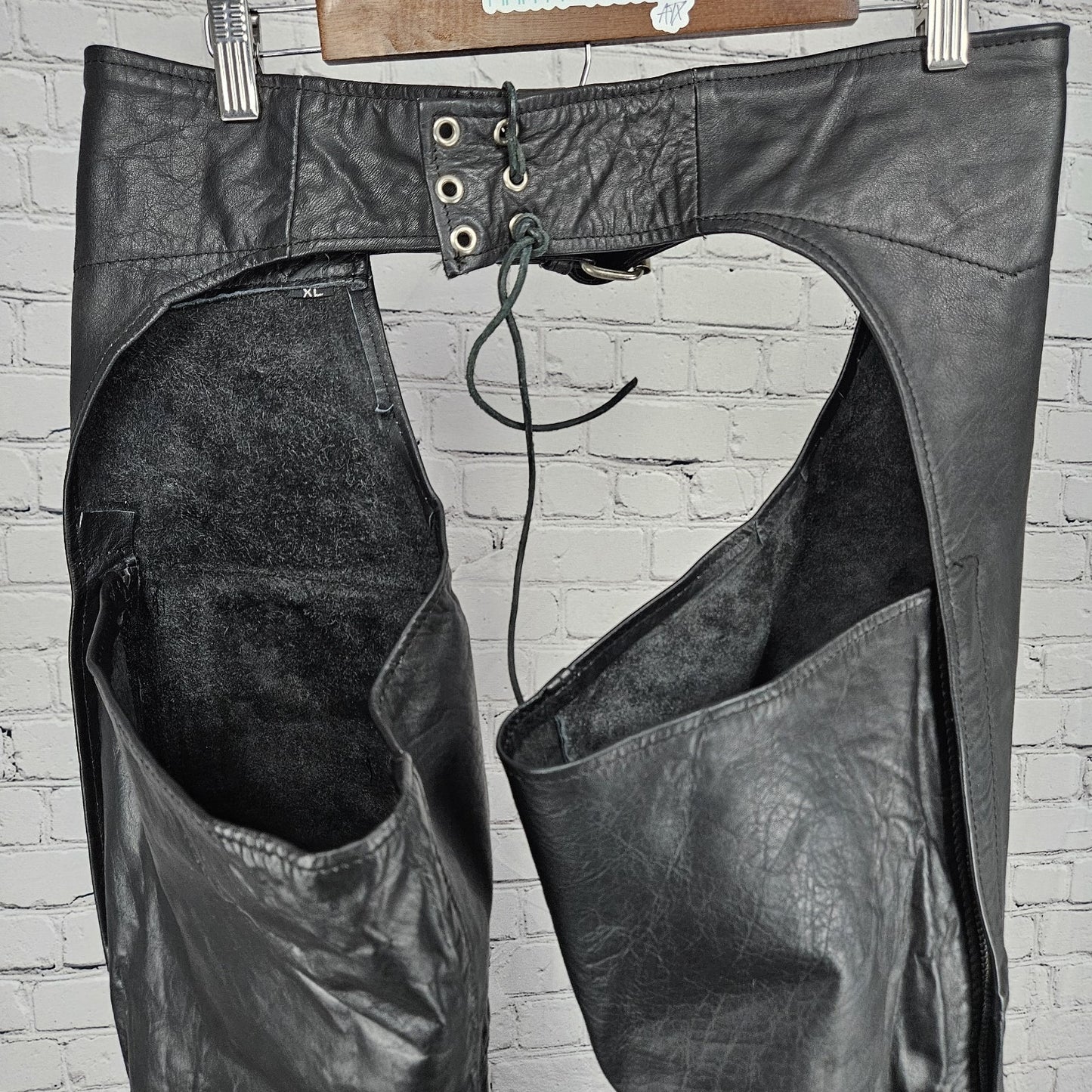 Interstate Leather Black Belted Zip Snap Motorcycle Gear Chaps Pants Size XL