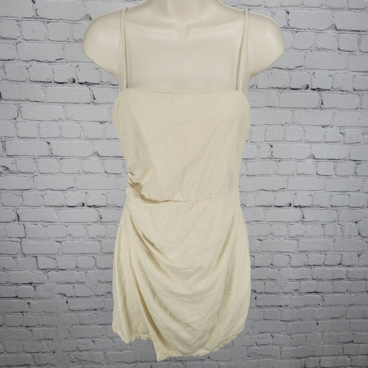 Zara Beige Linen Blend Strappy Ruched Wrap Lightweight Mini Dress Size Small S