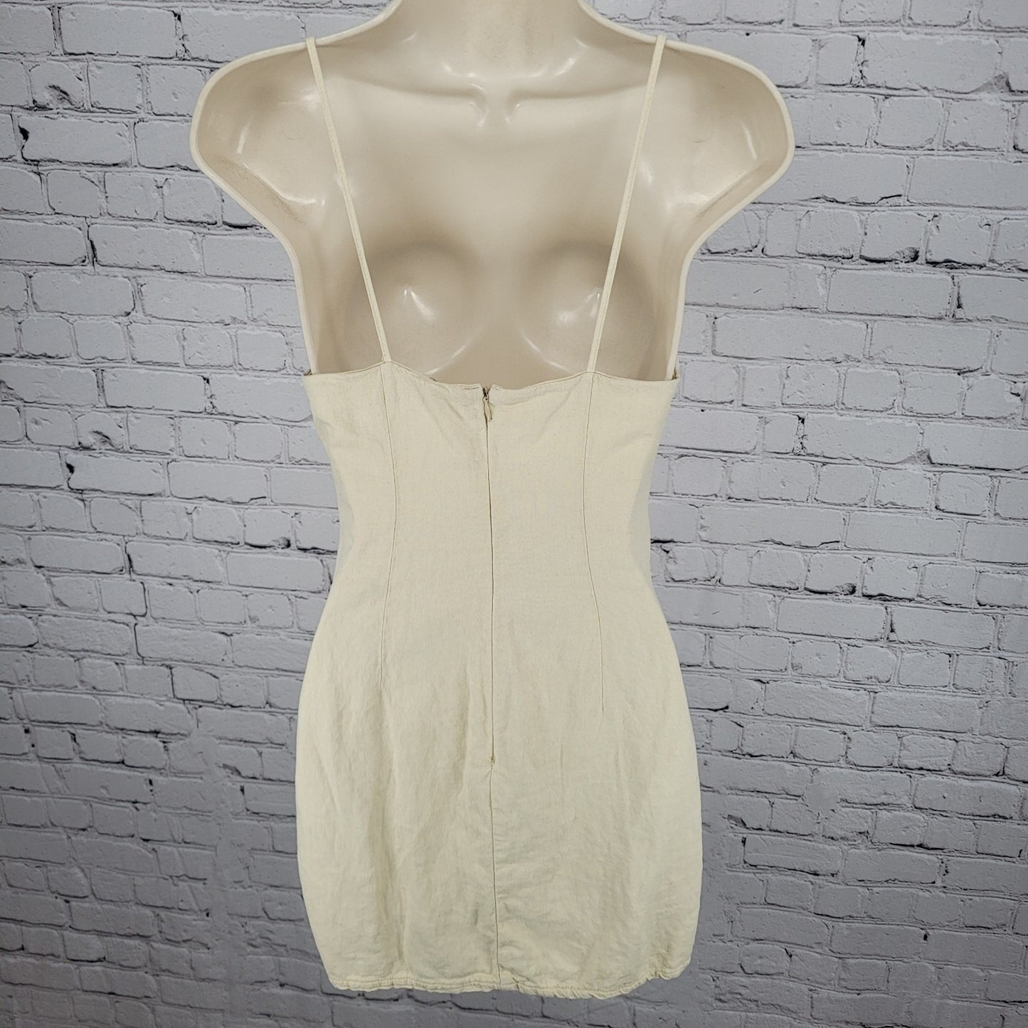 Zara Beige Linen Blend Strappy Ruched Wrap Lightweight Mini Dress Size Small S