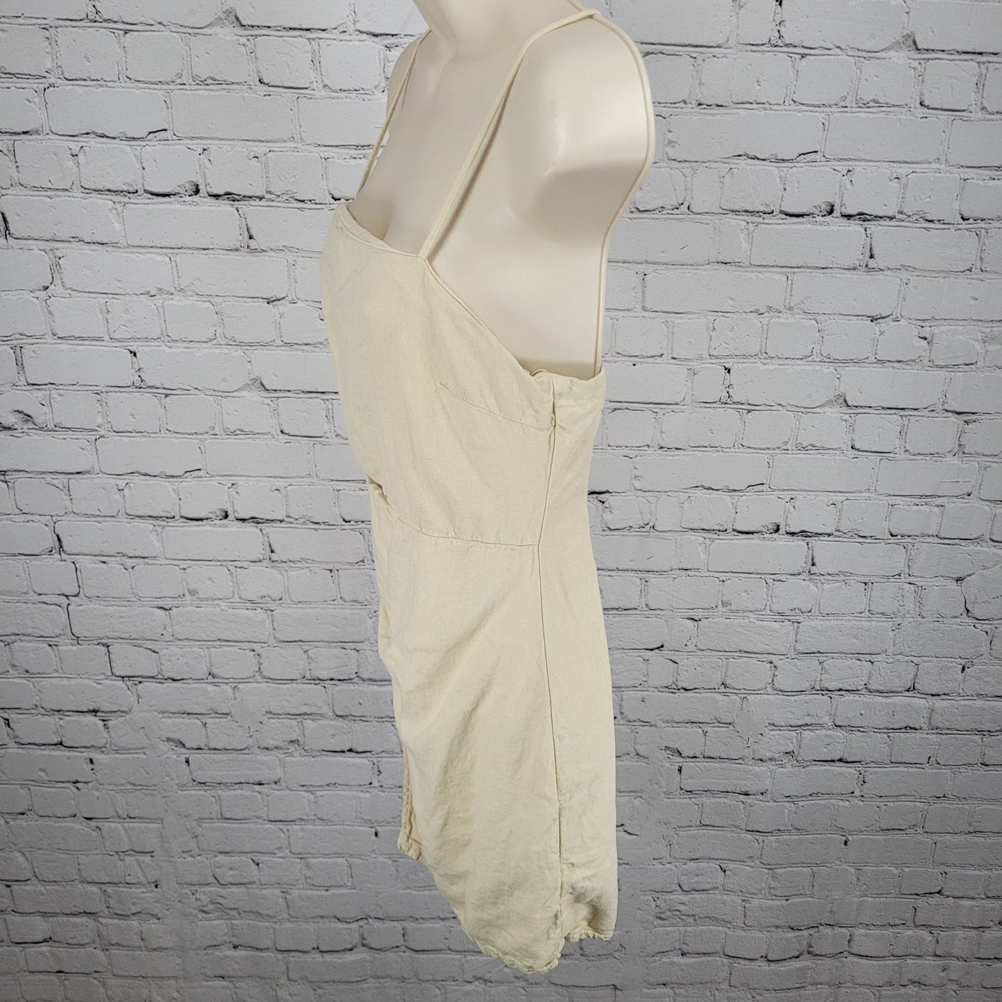 Zara Beige Linen Blend Strappy Ruched Wrap Lightweight Mini Dress Size Small S