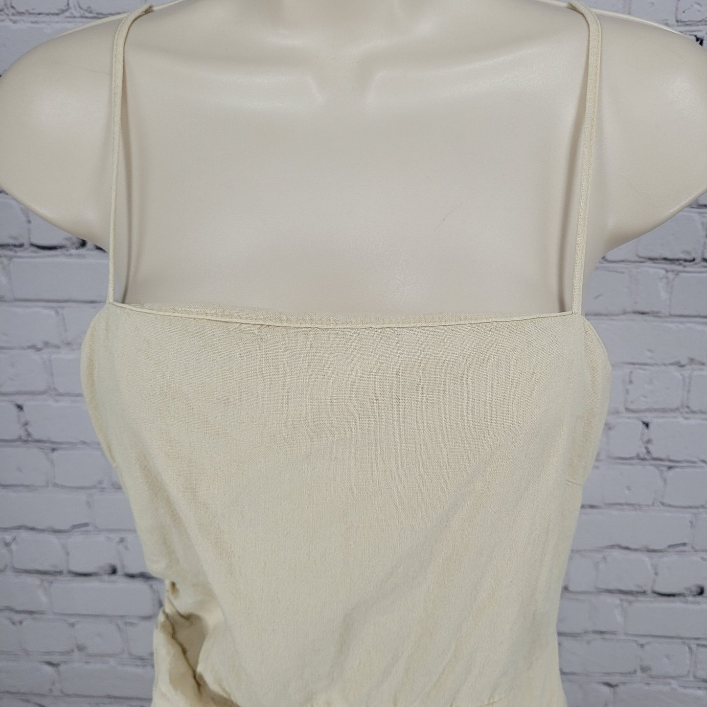 Zara Beige Linen Blend Strappy Ruched Wrap Lightweight Mini Dress Size Small S
