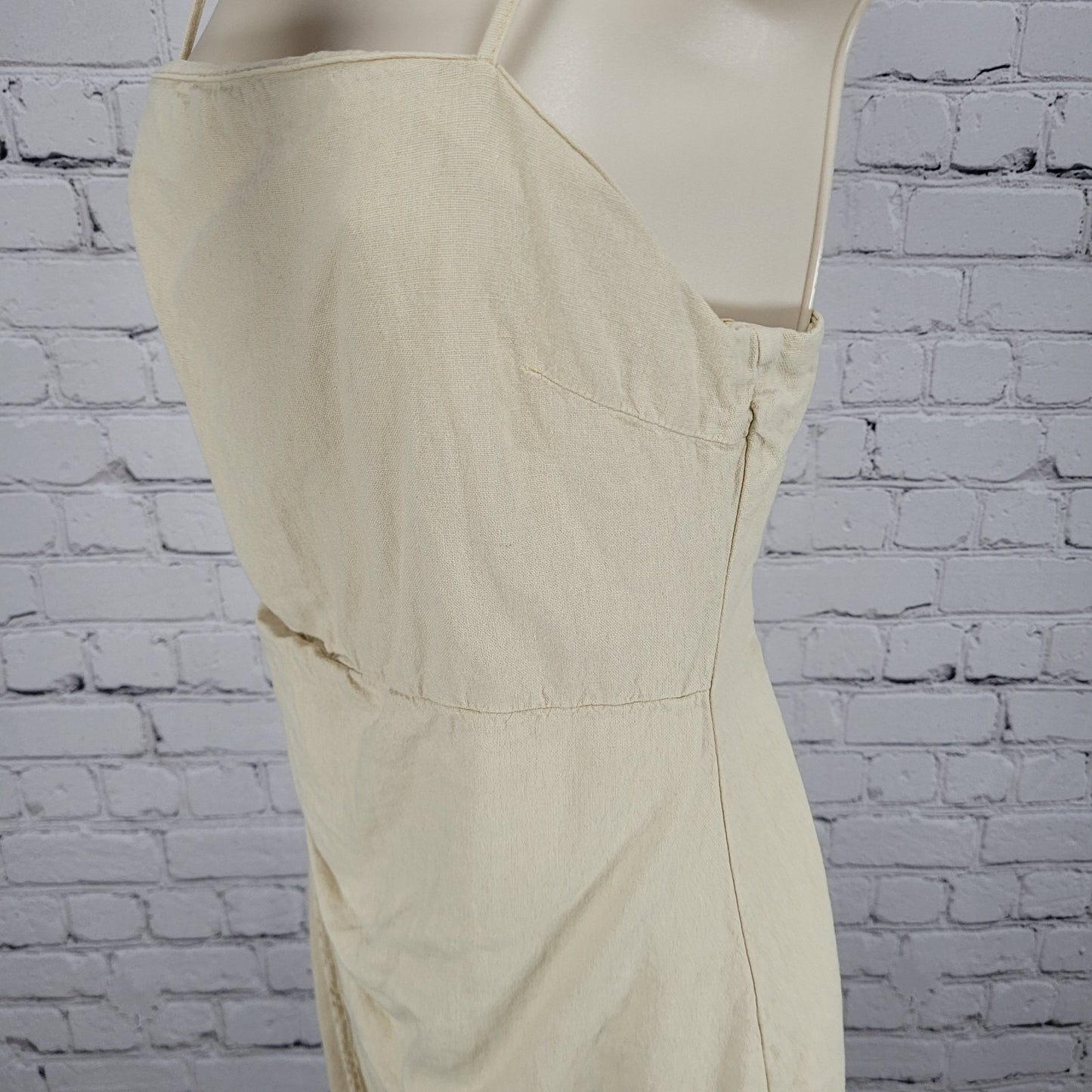 Zara Beige Linen Blend Strappy Ruched Wrap Lightweight Mini Dress Size Small S