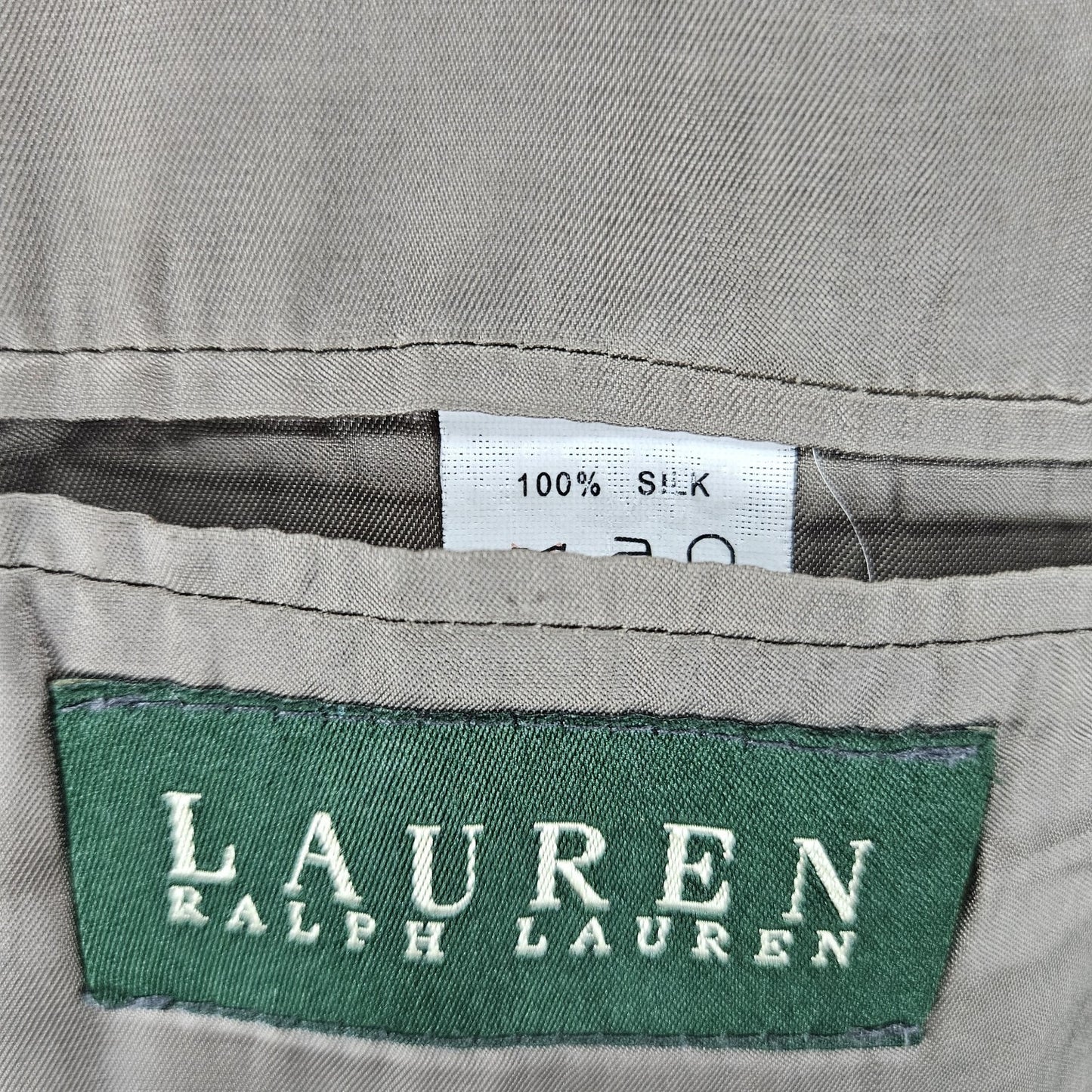 Lauren Ralph Lauren Beige 100% Silk 2 Button Vented Notch Blazer Sport Coat 43R