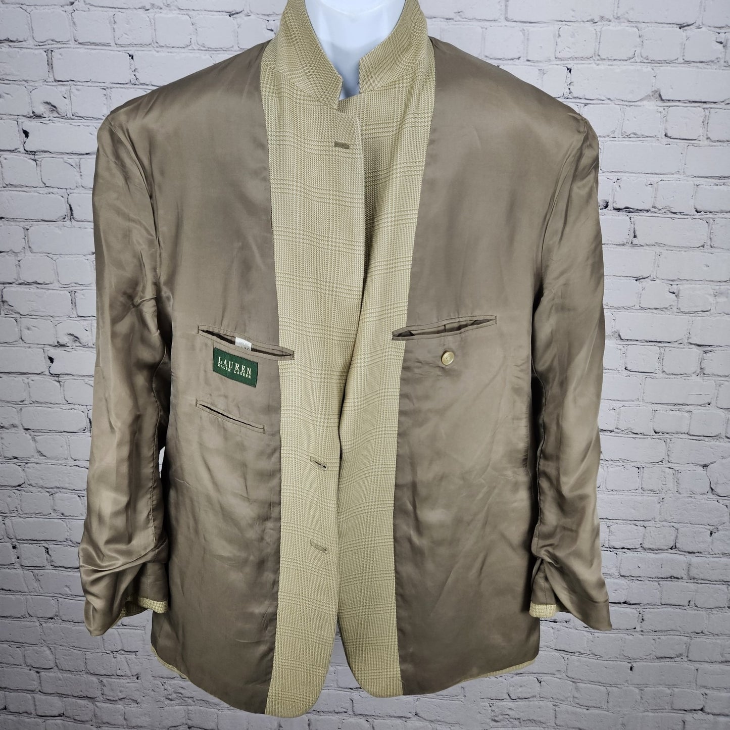 Lauren Ralph Lauren Beige 100% Silk 2 Button Vented Notch Blazer Sport Coat 43R